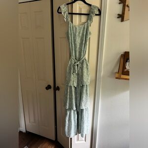 Red dress boutique floral tiered maxi dress size small